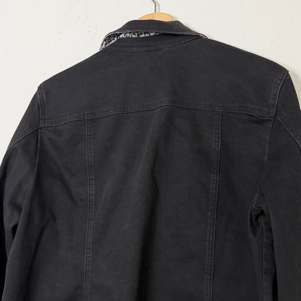 Chicos Black Denim Jacket w/ animal print accents Sz. L (2) - Picture 7 of 7